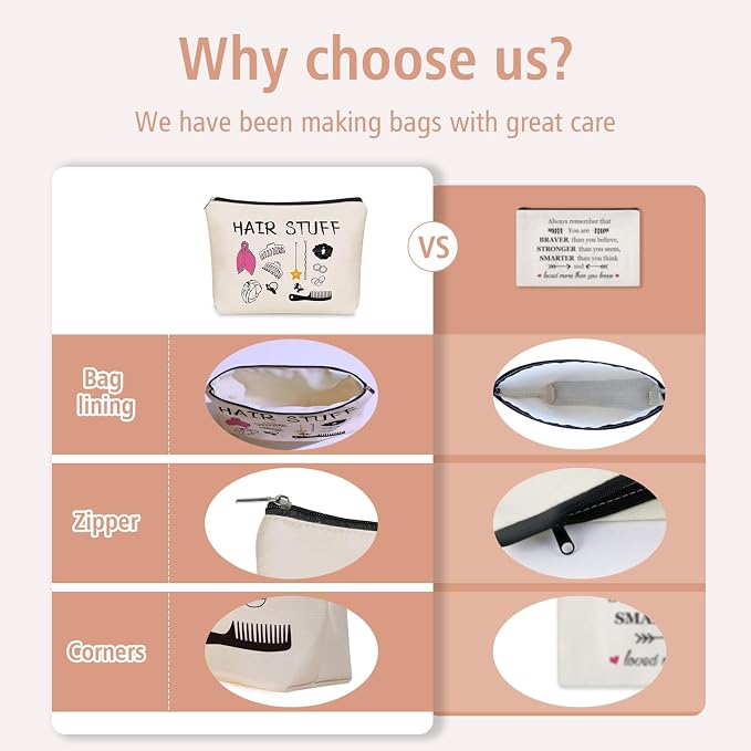 Mom Gifts Hair Stuff Makeup Bag: Hair Accessories Themed Cosmetic & Toiletry Organizer Pouch For Teen Girls & Women Hairstylist Sisters, Friends.Ideal Mom Gift For Travel, Birthdays. - Image 2