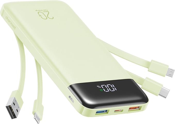 charmast Portable Charger Built-in Cables, 20000mAh Power Bank 6-Output | Travel Fast Charging Battery Pack for iPhone 17/16/15 Samsung Android, Flight-Approved, Multi-Device, USB-C & USB-A, LED % by charmast
