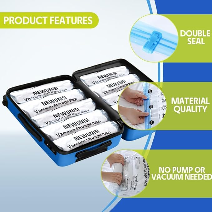 12-Piece Travel Vacuum Storage Bags—Roll-Up Compression Bags to Save Space in Luggage, for Camping, and for Storing Clothing—No Pumping Required, 23.65” X 15.75” - Image 5
