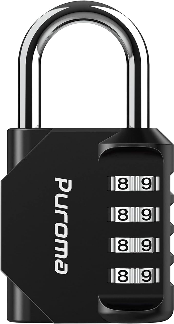 Puroma 1 Pack Combination Lock Locker 4 Digits Combo Padlock Gym Black | For School Gate Fence Toolbox Hasp Storage, Outdoor, Resettable, Weatherproof, Side Window, Crack Cut Resist, Hardened Steel by Puroma