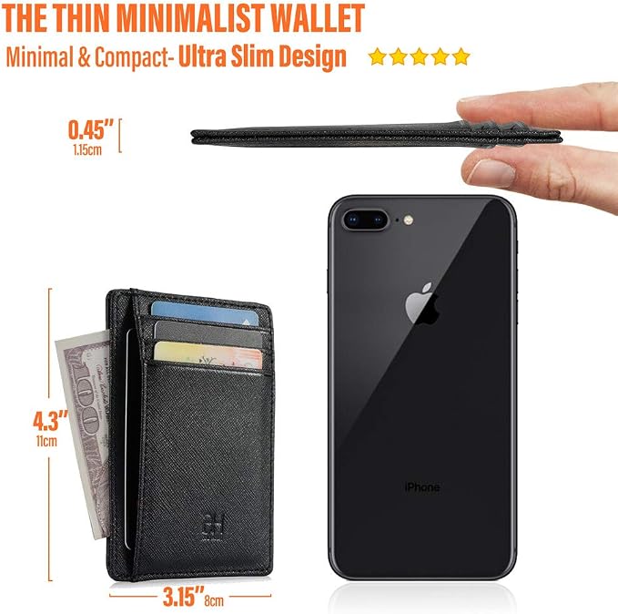 GH GOLD HORSE Slim RFID Blocking Card Holder Minimalist Leather Front Pocket Wallet for Women | Slim - Image 3