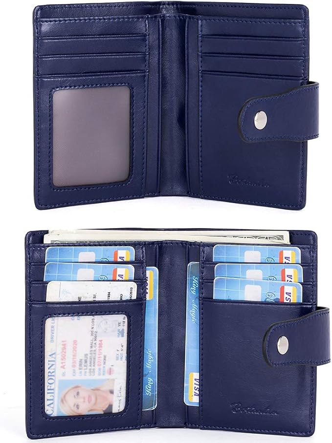 BOSTANTEN Leather Womens Wallet Small RFID Blocking Credit Card Holder | Removable ID Window, Zipper Coin Pocket, Bifold, Minimalist, Fits Small Purses, Daily Use, Ladies Gifts, Navy Blue - Image 6