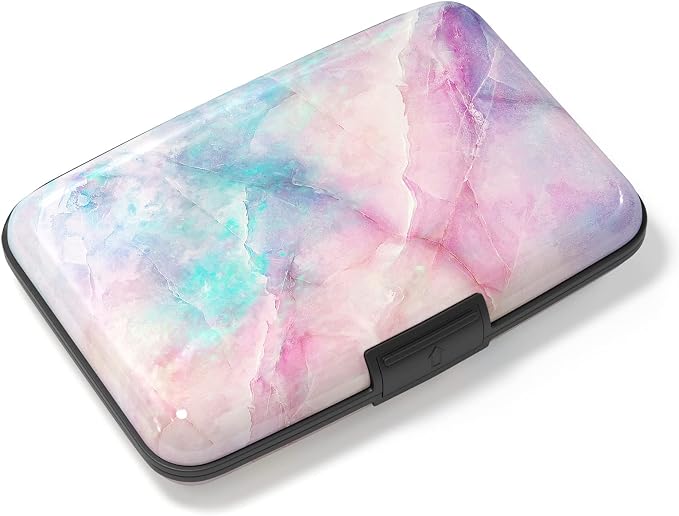 Credit Card Holder, Mini Aluminum Card Wallet RFID Blocking Slim Metal Hard Card Case for Women Men, Colorful Marble by Atufsuat