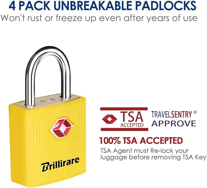 4 Pack TSA Approved Luggage Locks with Keys, Travel Padlock, Zinc Alloy Waterproof Keyed Lock, TSA Outdoor Metal Lock for Lockers, Bags, Backpack, Gym, Gate-Yellow - Image 3