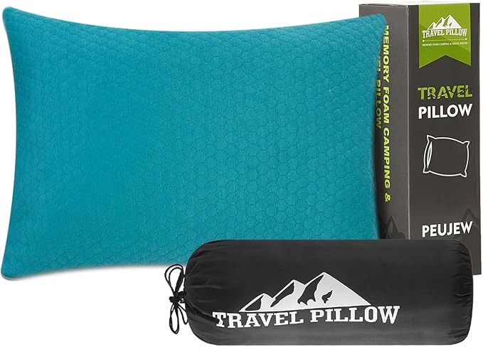 Camping Pillow Small Shredded Memory Foam Pillow, Travel Pillow Breathable and Soft, Suitable for Backpacking Hiking, Airplane and Car by PEUJEW