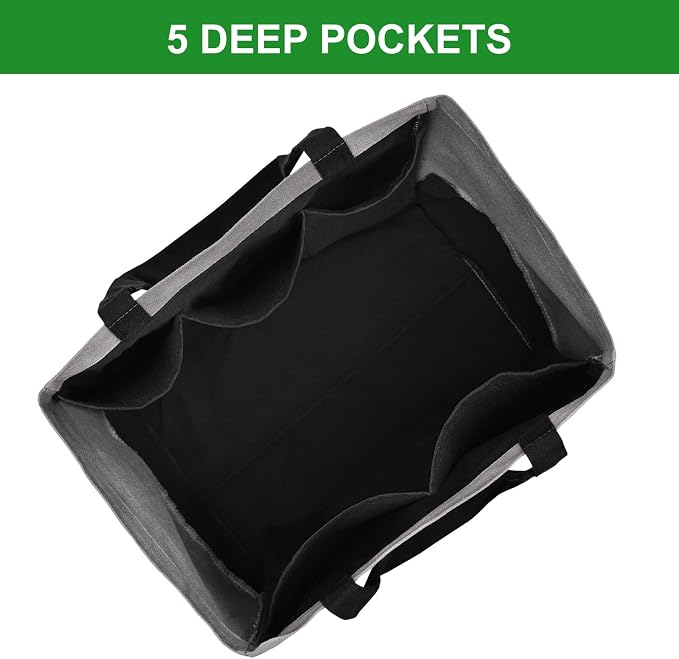 3 Pack Canvas Reusable Grocery Bags Heavy Duty, 8.3 gal Foldable Large Tote Bag with Handles, Holds 60 lbs Canvas Shopping Bags & Washable Eco-friendly Bags with 5 Pockets, Grey+Black - Image 4
