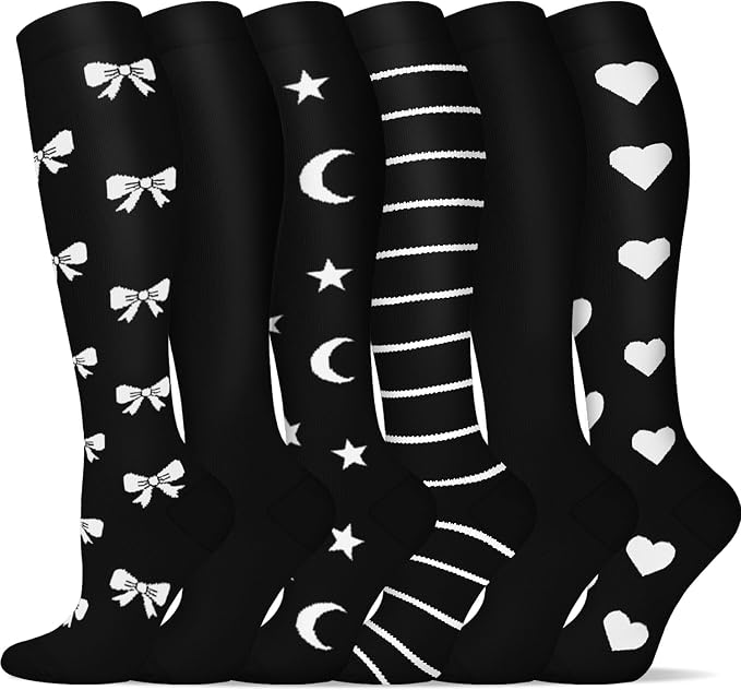 5/6 Pairs Graduated Compression Socks for Women&Men 20-30mmhg Knee High Socks Travel Hiking Running Stocking by HiClasmix