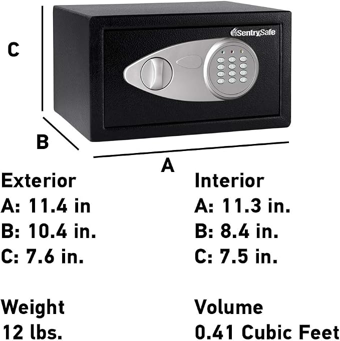 SentrySafe Medium Safe with Digital Keypad, Lock Box with Code has Interior Lining and Bolt Down Kit that Secures Pistol, Money, 0.41 Cubic Feet, 7.6 x 11.4 x 10.4 Inches, X041E - Image 5