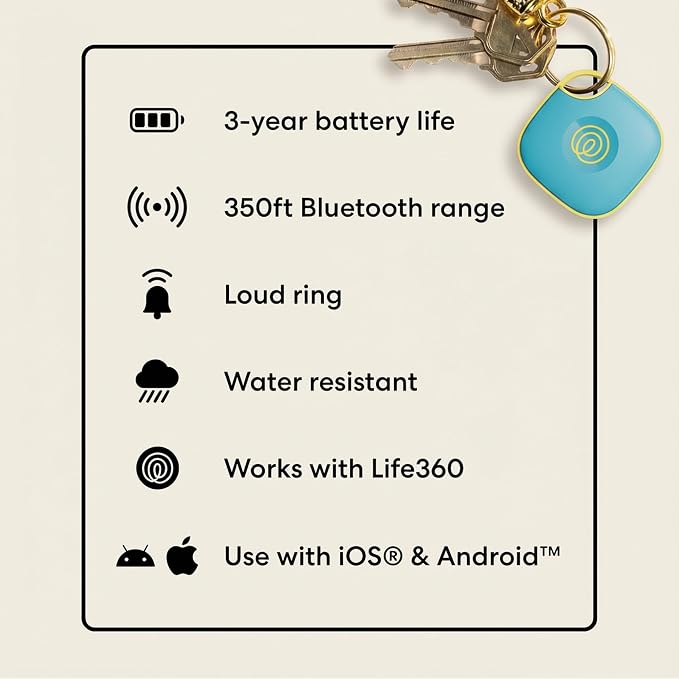 Life360 Tile - Bluetooth Tracker, Keys Finder and Item Locator for Keys, Bags and More. Phone Finder. Both iOS and Android Compatible. 1-Pack (Aqua Lemon) - Image 8