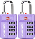 SURE LOCK TSA-Approved 4-Digit Resettable Combination Luggage Lock with Open Alert, Easy-Read Dials - for Luggage, School Lockers, Gym, Office, Toolbox & Security Cases (Purple 2 Pack) by Hopeyoucanstaysafe