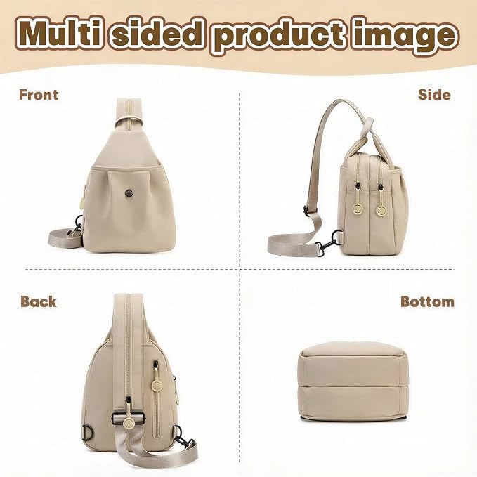 Waterproof 2-Way Mini Commuter Bag, Multi-Compartment Oxford Small Backpack, For Women, Collegeman, Commuter, Travel with Anti-Theft,Three in One Multifunctional Convertible Design(khaki) - Image 7