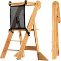 COSYLAND Toddler Standing Tower Foldable Toddler Kitchen Step Stool | Adjustable Height Folding Step Stool for Kids Learning and Cooking - Ages 18 Months to 6 Years with Safety Net Natural by COSYLAND