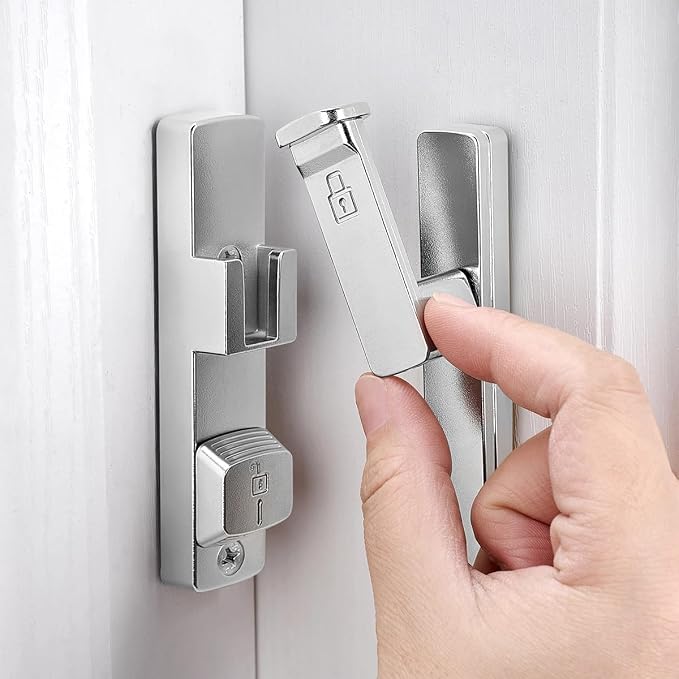 Silvery 90 Degree Barn Door Lock,Flip Gate Latches Hardware | Zinc Alloy Door Lock,Right Angle Door Lock Latch,Sliding Door Latches,for bedroom,drawer,pet enclosures,cabinet,garage,window - Image 3