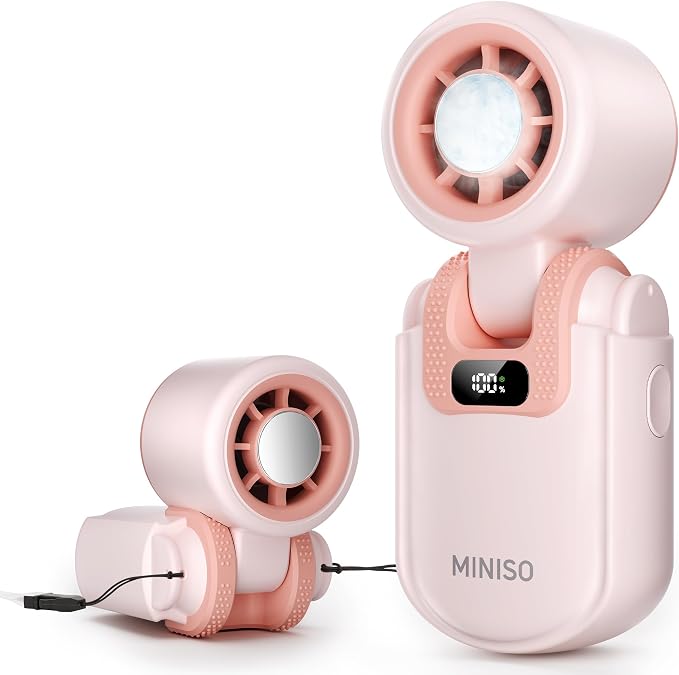 MINISO Portable Handheld Fan with Cooling Plate, Mini Turbo Personal Fan | 3 in 1 USB Rechargeable Small Fan, 5-Speed, Foldable with Ice Cooler, Max 8 H Cooling for Travel, Office, Shopping, Camping by MINISO