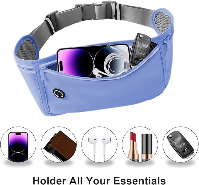 Slim Running Belt for Women Men,Runners Fanny Pack Phone Holder,Money Belt,Running Gear Accessories,with 3 Pockets.(Blue) - Image 2