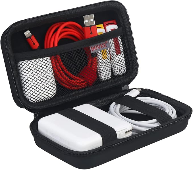 BOVKE Travel Cable Organizer Bag Electronics Accessories Case Portable Travel Gadget Bag for USB Flash Drive, Adapter, Charging Cable, Charger, SD Card, Earbuds, Small Power Bank, Black+Inside Black by BOVKE