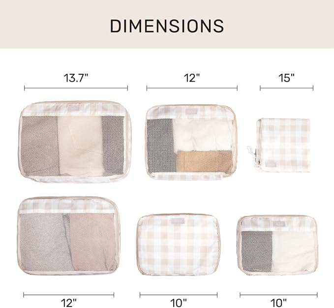 Packing Cubes for Travel, 6-Piece Large Packing Cube Organizer Set for Suitcase, Duffel Bag, Luggage, Multiple Sizes Travel Essentials (Beige Gingham) - Image 2