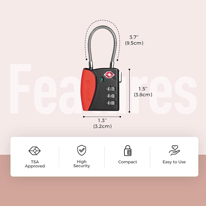 pack all TSA Approved Travel Luggage Locks, Resettable 3-Digit Code | Open Alert Indicator, Flexible Steel Cable, Zinc Alloy Body, Clear Number Dials, For Suitcase, Toolbox, Backpack, 4 Pack - Image 2