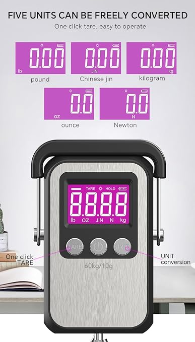Luggage Scales 132lb Portable Digital Hanging 60kg Fishing Scale, 2 AAA Batteries (Not Included) - Image 6