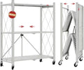 DEANIC 3 Tier Foldable Storage Shelves with Wheels, Kitchen Appliance Stand, Freestanding Metal Wire Shelf Rack, No Assembly Organizer Rolling Cart for Garage, Basement, Pantry(Grey) by ShowNow