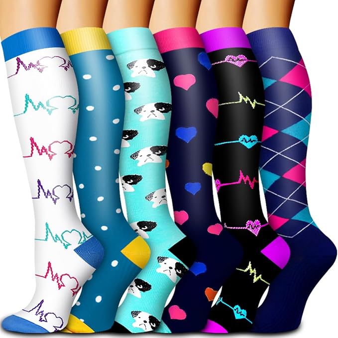 6 Pack Copper Compression Socks for Women and Men Circulation-Best Support for Medical,Running,Nursing,Athletic by Bluemaple