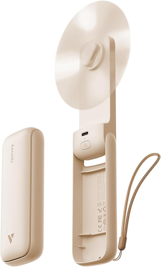 Aecooly Slim Portable Fan 2 Pack, Thin Handheld Fan, USB Rechargeable | Mini Personal [24H Max Cooling Time], Battery Powered Small Foldable Pocket for Travel, Summer, Gifts for Women -Beige by Aecooly