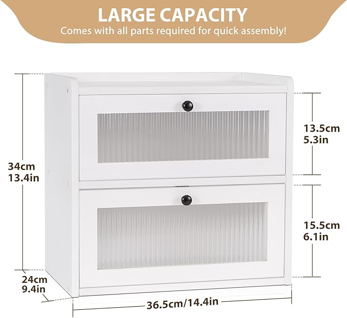 Sunhoo Bread Box for Kitchen Countertop Wooden Bread Storage Container Bin 2 Layer Breadbox Holder Large Capacity Keeper Vintage Farmhouse Food Organizer Pantry Shelf Acrylic Window (White) - Image 4