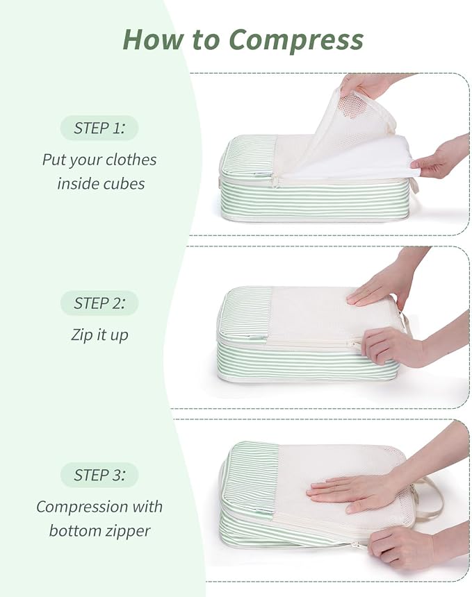 Narwey 6 Set Compression Packing Cubes for Travel Women Men, Travel Cubes for Carry On Suitcase, Durable Compression Luggage Organizer Bags - Image 5