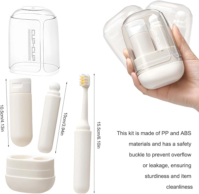 3-in-1 Toothbrush Travel Case Kit - Foldable with Mouthwash Cup, Toothpaste Dispenser, Portable Tooth Brush Holder for Camping, Business Trips, and Daily Use (Cream) - Image 6