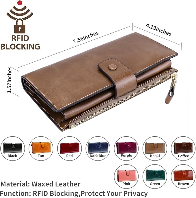 Itslife Women's RFID Blocking Large Capacity Luxury Wax Genuine Leather Clutch Wallet Ladies Card holder - Image 6