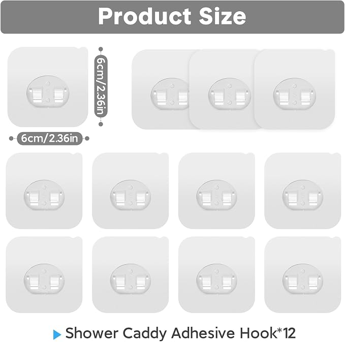 12 Pack Clear Plastic Shower Caddy Adhesive Hooks, Strong Adhesive, Waterproof, No Drilling, 12 Count, Modern Style, Suitable for Bathroom and Kitchen - Image 2