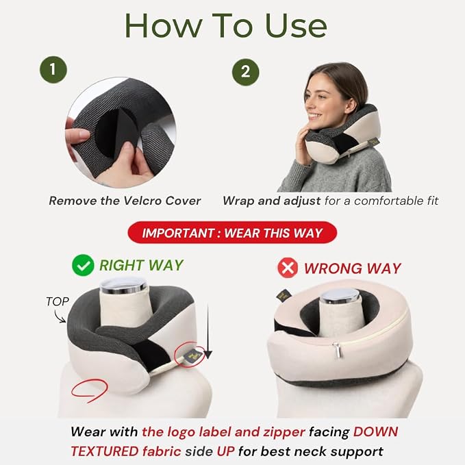 Travel Neck Pillow for Airplanes, Bamboo Charcoal Memory Foam | 360° Chin Support, Neck Pillow for Long Flights, Removable & Washable Cover, Travel Kit Included, 2 Color - Image 7