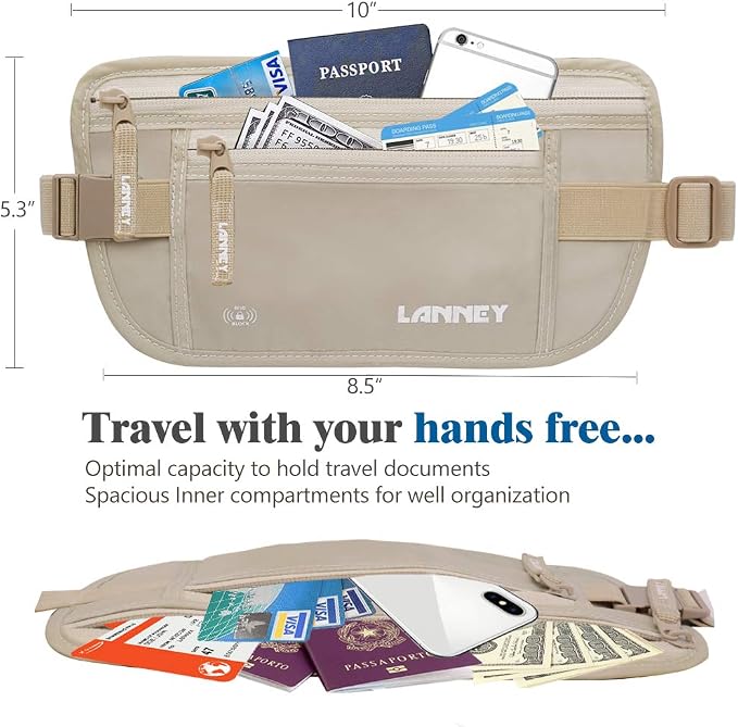 Travel Money Belt Hidden Waist Stash Wallet RFID Blocking Anti-Theft Passport Holder for Men Women, Cream - Image 4