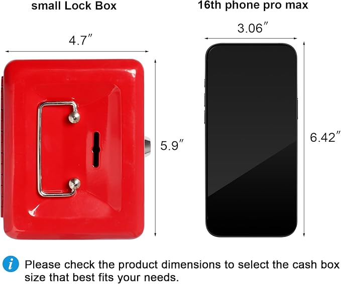 Jssmst Small Lock Cash Box, Locking Money Box for Kids with Slot on Top, Red Lock Box, 5.91 x 4.72 x 2.95 inches, CB003-R - Image 6