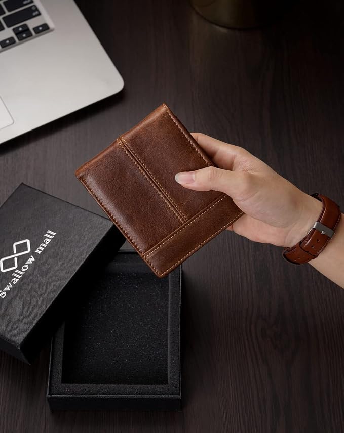 Swallowmall Mens Wallet Rfid Blocking Leather Wallet for Men Bifold Wallets with 1 ID Window 16 Card Slot Brown - Image 8