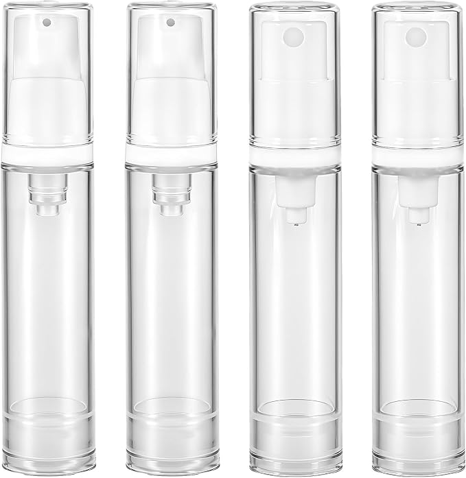 4 Pcs Empty Airless Pump Bottles, Refillable Clear Travel Pump Bottle Lotion Container Vacuum Cosmetic Container Press and Spray Pumps Bottle for DIY Foundation Essential Oils Disinfectant Spray(10ml) by Unknown