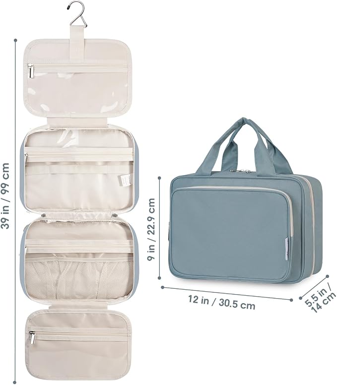 Narwey Travel Toiletry Bag for Women Large Hanging Makeup Bag Organizer Toiletries Bag for Full Size Essentials Accessories Cosmetics (Greyish Blue (Large)) - Image 9