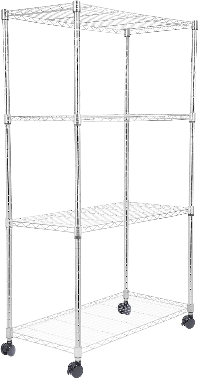 Whitmor 4 Tier Storage Shelves, Heavy Duty with Wheels, 400 lbs Capacity per Shelf, Max 1600 lbs Total, Adjustable Shelving Unit for Garage, Kitchen, Bathroom, 36" L x 18" W x 59" H, Chrome by Whitmor