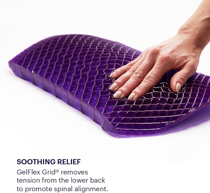 Purple Back Cushion, Lumbar Support Pillow for Office Chair, Car Seat | GelFlex Grid Molded to Your Lower Back, Adjustable Strap - Pressure-Reducing, Temperature-Neutral - Made in USA - Image 5