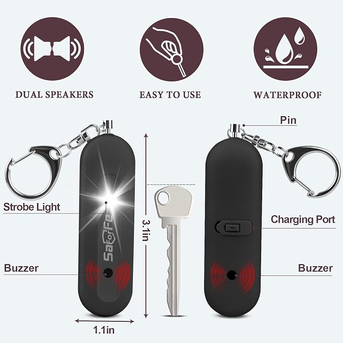Personal Safety Alarm - Waterproof Rechargeable Security Alarm - 140dB Extra Loud Siren & Strobe Light - Self Defense Keychain - Gift for Women, Teenagers, College Girls, Seniors(Aqua+Black) - Image 3