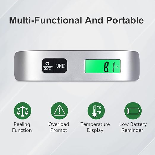 Luggage Scale, 110 Pounds Digital Luggage Scale Battery Included | Widen Upgrade Rubber Grip, with LED Display, Portable, Temperature Sensor, Peeling Function for Travel - Image 2