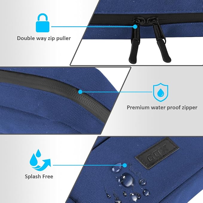GOX Travel Cable Organizer Bag, Medium Tech Pouch for Electronics, Navy | Two Zippers & Multiple Storage Pockets, Water-Repellent Oxford, All-in-One Tech Bag for Electronic & Travel Accessories - Image 8