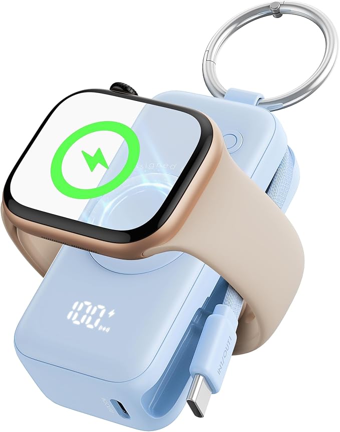 INIU 20W SnapGo Portable Charger, 5000mAh Mini Power Bank for Apple Watch | 20W Fast Charging, Travel Keychain, Built-in USB-C Cable, Flight-Safe, Battery Pack for Apple Watch, iPhone 17 etc, Blue by INIU