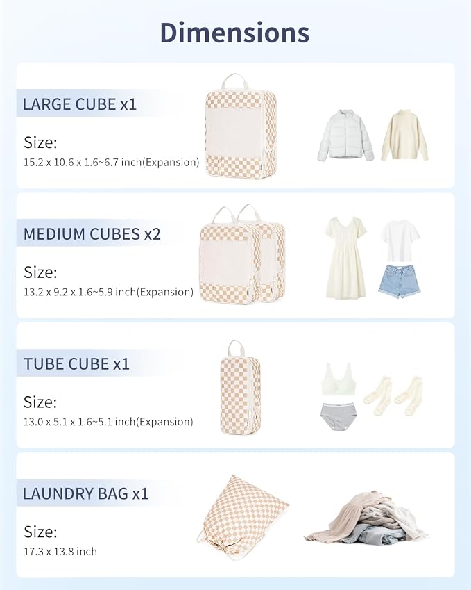Narwey 6 Set Compression Packing Cubes for Travel Women Men, Travel Cubes for Carry On Suitcase, Durable Compression Luggage Organizer Bags - Image 4