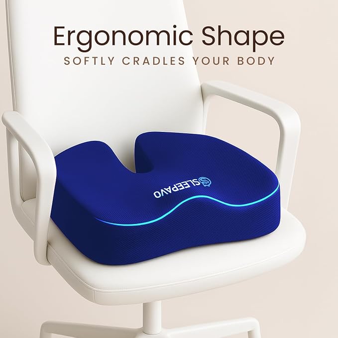 Office Chair Cushion - Seat Cushion for Tailbone Pain Relief - Butt Pillow for Coccyx, Sciatica, and Lower Back Pain - Orthopedic Chair Pad for Lumbar Support in Office Desk (Navy Blue) - Image 4