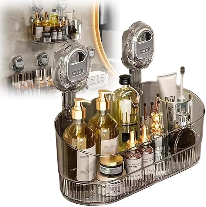 No-Drill Bathroom Suction Storage Box,Large Capacity & Strong Load-Bearing,Removable Shower Basket,Glacier Pattern Suction Cup Shower Caddy Hanging Shower Shelf Organizer (gray 1pcs) by SF-ZXTINP