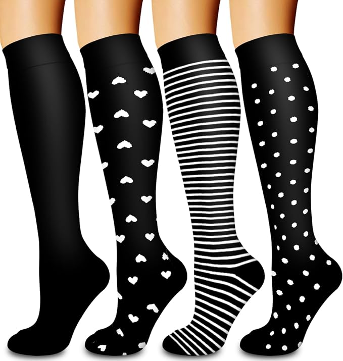 4 Pairs Compression Socks for Women and Men-Circulation Best Support Socks for Running,Athletic,Cycling by Bluemaple