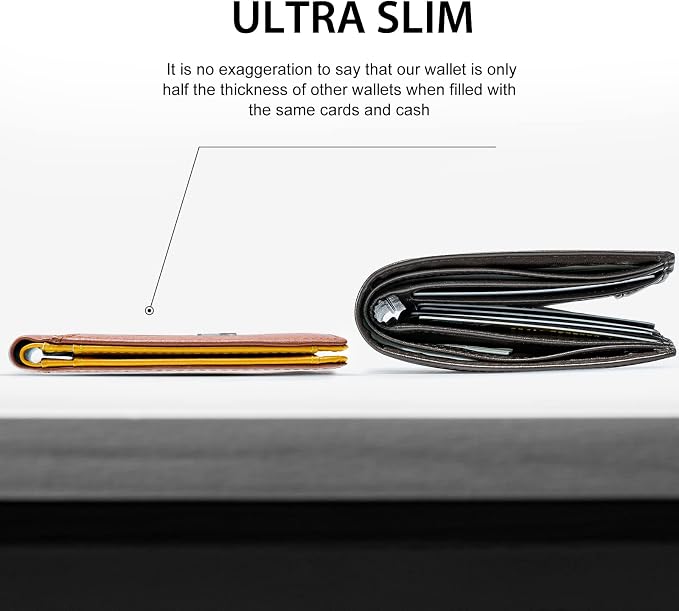 GSOIAX Slim Wallet for Men RFID Blocking Bifold Wallet Carbon Fiber Front Pocket Wallet with 11 Card Holder Minimalist Mens Wallet with Gift Box(Z-Brown and Yellow) - Image 2