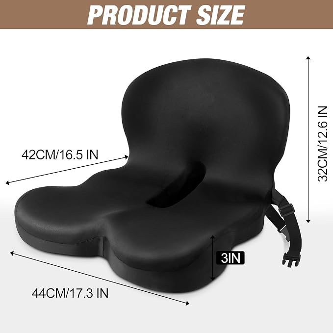 Truck Seat Cushion, Memory Foam Trucker Seat Cushion for Truck Driver Long Sitting with Adjustable Strap, Back Support and Pain Relief for Trucker Driving Office Chair and Pain, Black - Image 2