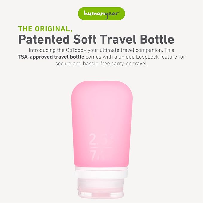 humangear GoToob+ (Medium) | Refillable Silicone Travel Bottle | Locking Lid | Food-Safe Material | Pink, Medium (2.5 fl.oz.; 74ml) | Refillable & Leak-Proof Silicone Travel Size Bottles with Locking Cap for Toiletries, Camping & TSA Carry-On - Image 2